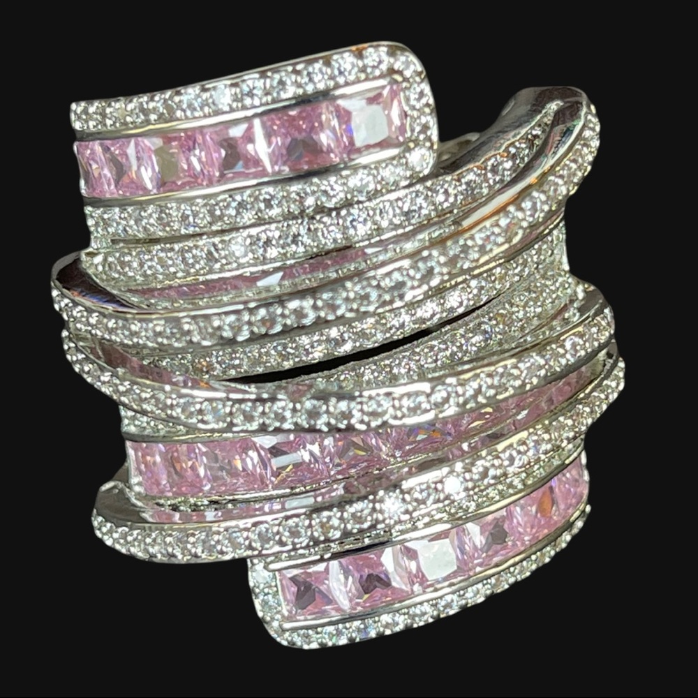 .925 Sterling Silver Pink Statement Ring The Lubiana - Picture 4 of 11